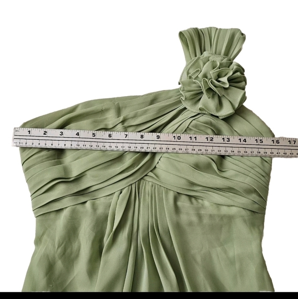 Light Green Chiffon Bridesmaids Prom Cocktail Gala One Shoulder Maxi Dress - Picture 9 of 14